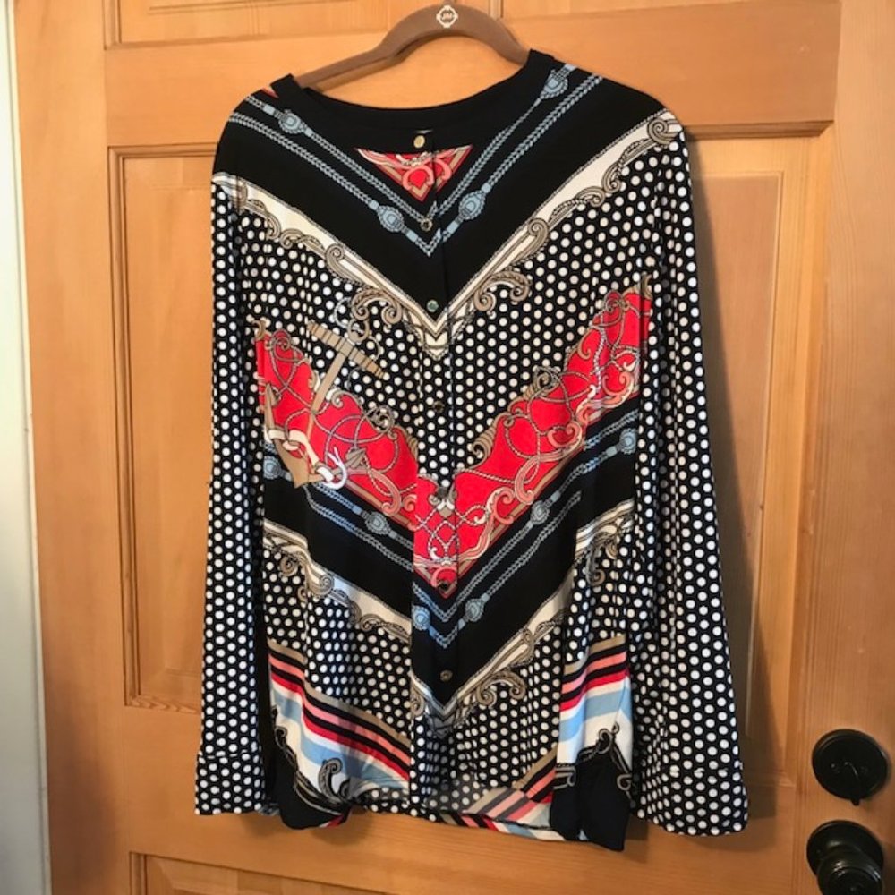 Dana Buchman Multi Pattern Button Down Blouse - image 1